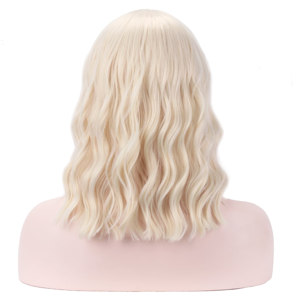 BERON Light Blonde Short Curly Bob Wig With Bangs for Women Girls Heat Resistant Hight Density Synthetic Wig for Cosplay Girls Party or Daily Use Wig Cap Included