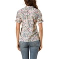 thumbnail image 3 of Allegra K Women's Floral Ruffled Short Sleeve Tops Ruffle Neck Casual Blouses, 3 of 6