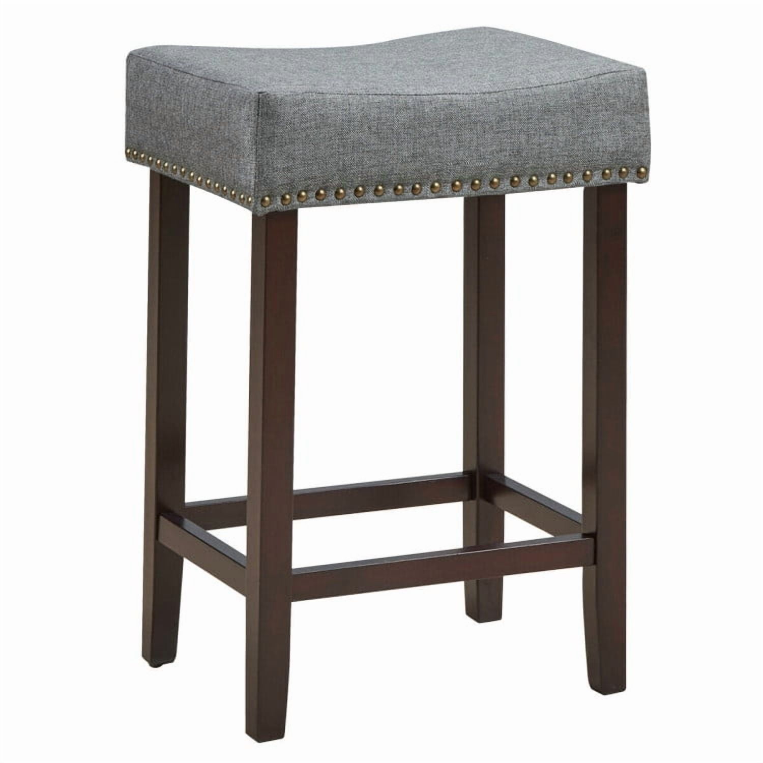 Demi Bonn Set of 2 Nailhead Saddle Bar Stools, 24" Heightdoor Modern Dining Chair, Gray