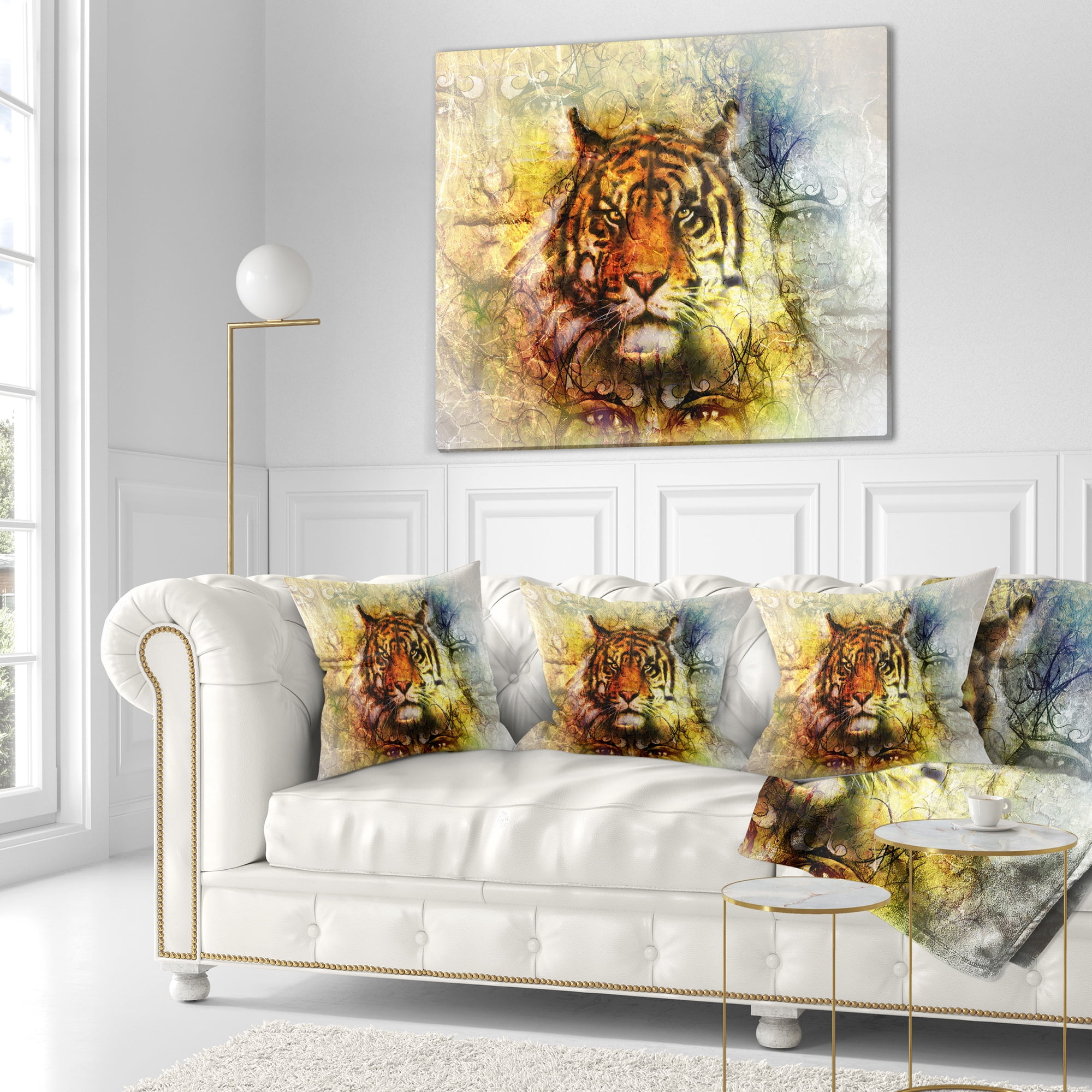 Designart Mighty Tiger with Mystic Face - Animal Throw Pillow - 16x16