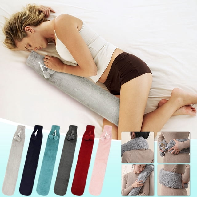 Bolsa de agua caliente grande con funda - colcha de 2L extendida para pies calientes, bolsa de agua caliente larga para aliviar el dolor, diseño termoplástico impermeable, almohadilla térmica de