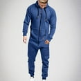 thumbnail image 2 of Fashion YLSDY Men's Fleece Lined Hooded Jumpsuit Zip Up One Piece Pajamas Playsuit Jogger Sweatsuit Overall Romper Blue 2, 2 of 6