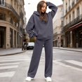 thumbnail image 2 of Soyumi Fleece Lined Sweatsuits Costumes Sets Flannel Workout Comfortable Wide Leg Pants Classic Y2K French Lightweight Long Sleeve tops and Pants Matching Sets Women Clothing Fuzzy Soft, Dark Gray, 2 of 9