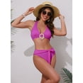 thumbnail image 4 of DARING DIVA Women's 2 Piece O Ring Seashell Ribbed Bikini Sets M Rose Red, 4 of 6