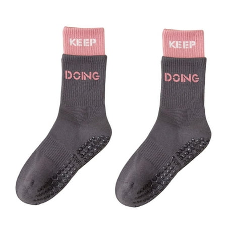 

huanledash 1 Pair Women Sports Socks Anti-skid Bottom Silicone Particle Contrast Color Sweat Absorption Letter Print Workout High Elasticity Jogging High Tube Socks Footwear Supplies
