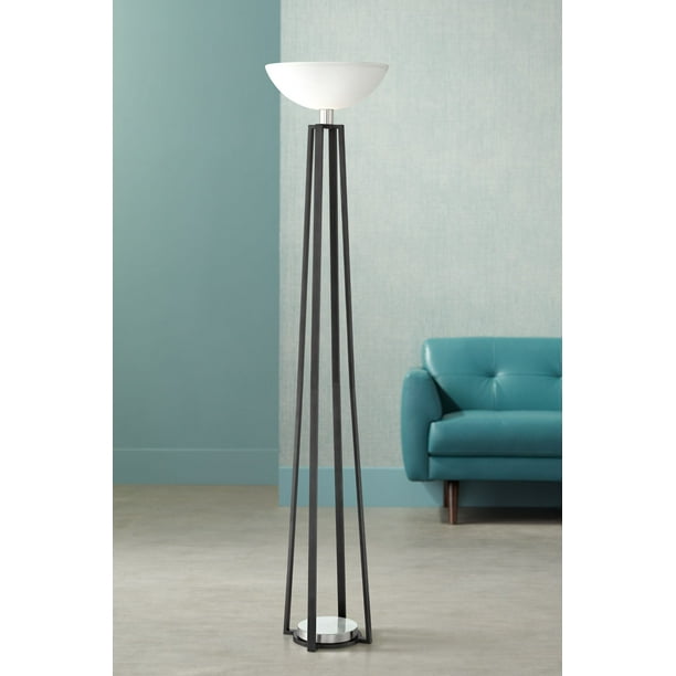 Franklin Iron Works Modern Torchiere Floor Lamp 74 Tall Black Metal Brushed Nickel Opal Glass Shade For Living Room Bedroom Uplight Com Modern Torchiere Floor Lamp, Black Torchiere Floor Lamp With Glass Shade