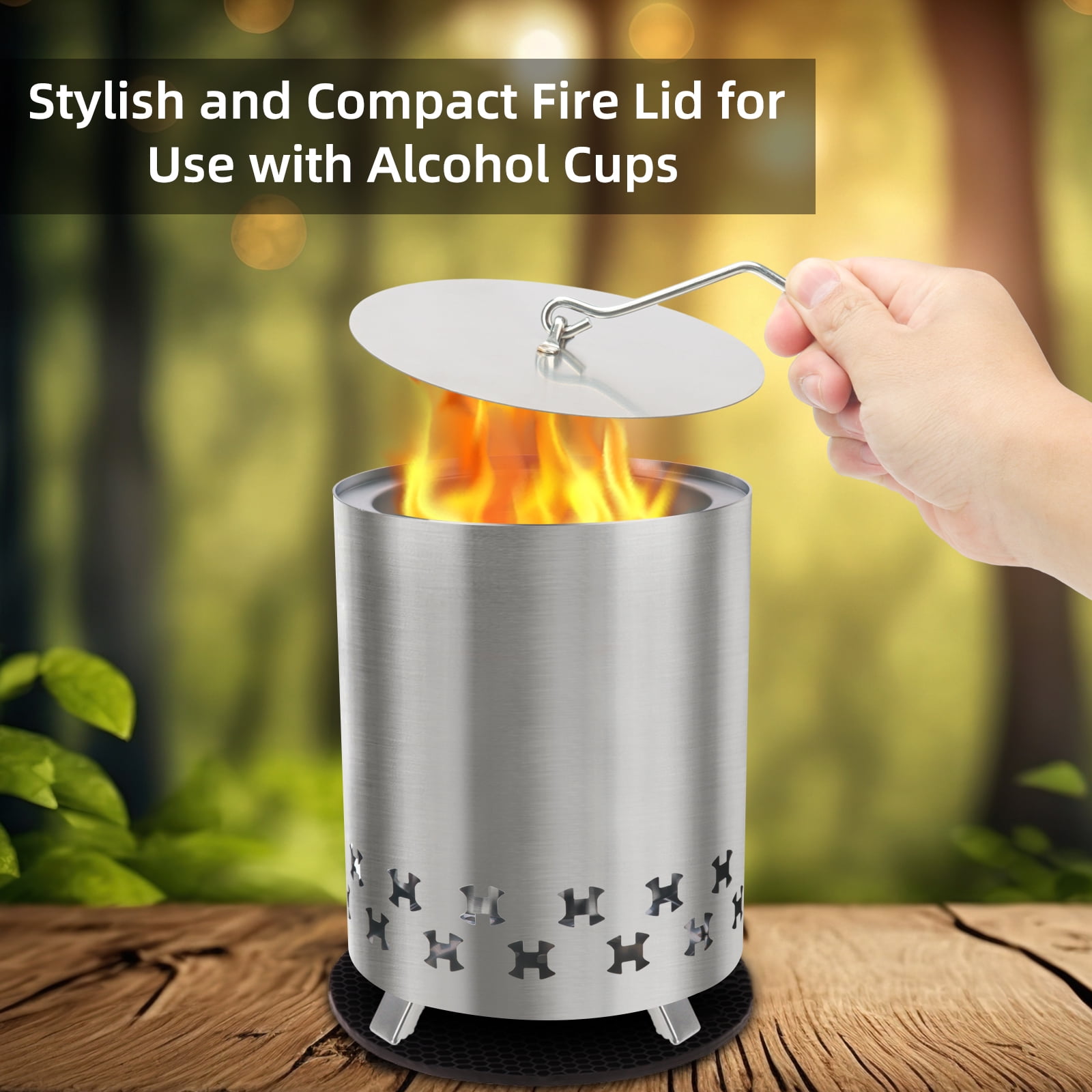 Small Tabletop Fire Pit, Smokeless Table Top Firepit, Portable Mini Stove with Carry Bag for Camping Backyard Patio Garden Picnic, Fueled by Pellets or Wood, Stainless Steel