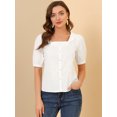 thumbnail image 3 of Blusa de algodón de manga corta con cuello cuadrado y cuello Peter Pan para mujer blanco S, 3 of 6