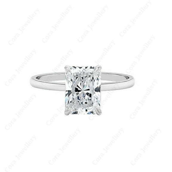 Cora Jewellery 2.5CT Radiant Moissanite Bridge Diamond Solitaire Engagement Ring For Women, 10K White Gold