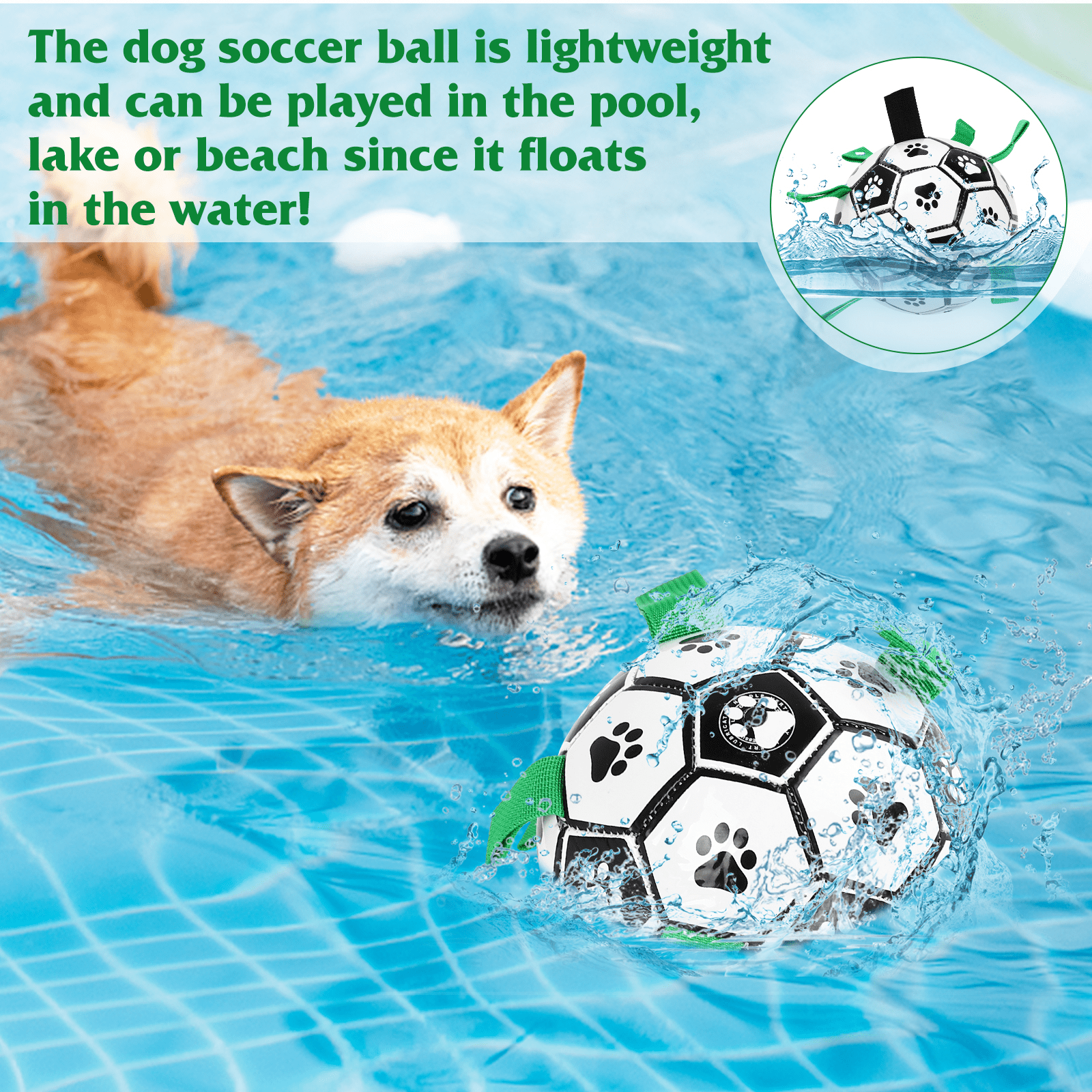Interactive Dog Toy Soccer Ball With Grab Tabs - Durable Tug Toy For Medium & Large Dogs - Puppy Birthday Gift - Dog Water Toy - Pink (8 Inch