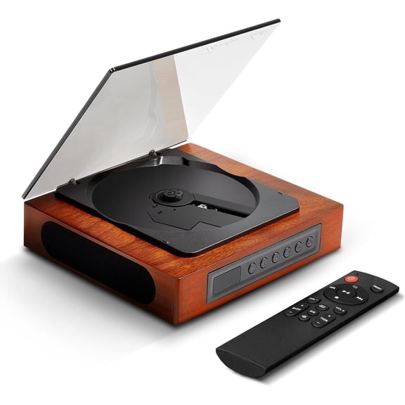 THINKYA DVP-560 Retro CD Player for Home, Wooden Desktop CD Player with Built-in Dual Speakers, Bluetooth 5.3 Transmitter & Receiver, USB/SD Playback, AUX & SPDIF Output, Rechargeable, Remote Control