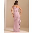 thumbnail image 3 of Dusty Pink One Shoulder Ruched Wrap Maxi Dress With Asymmetrical Ruffle Hem And Draped Detail, 3 of 7