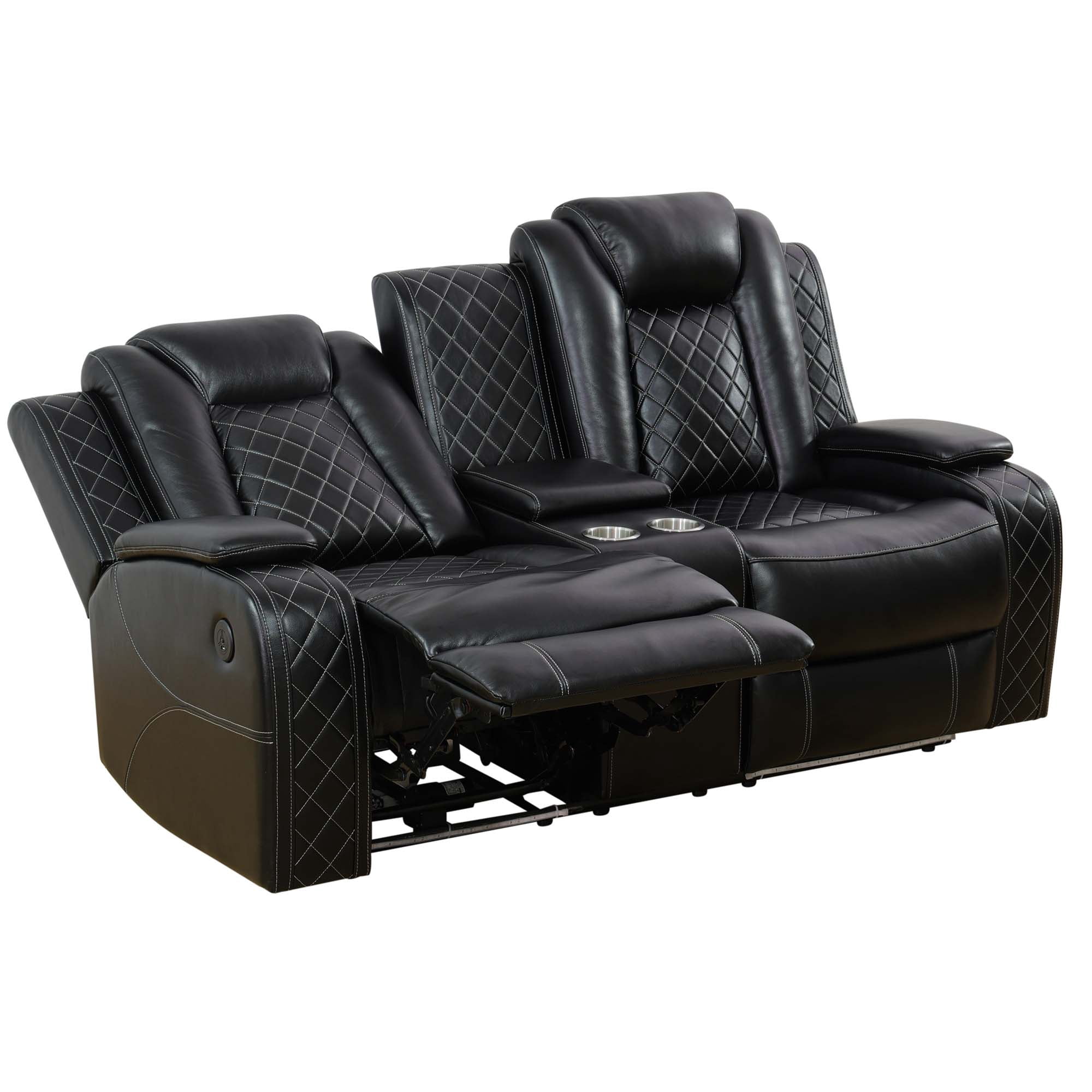 Gewnee Power Loveseat Recliner Chair with 2-Seaters,Home Theater Seating with USB Ports,LED Lights,Hidden Storage and Cup Holders,Black