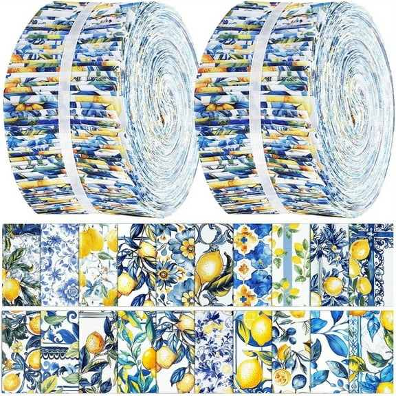 80Pcs Jelly Roll Fabric Strips for Quilting and Sewing, 2.6" x 20" Precut Fabric for DIY Crafting, Yellow Lemon Series