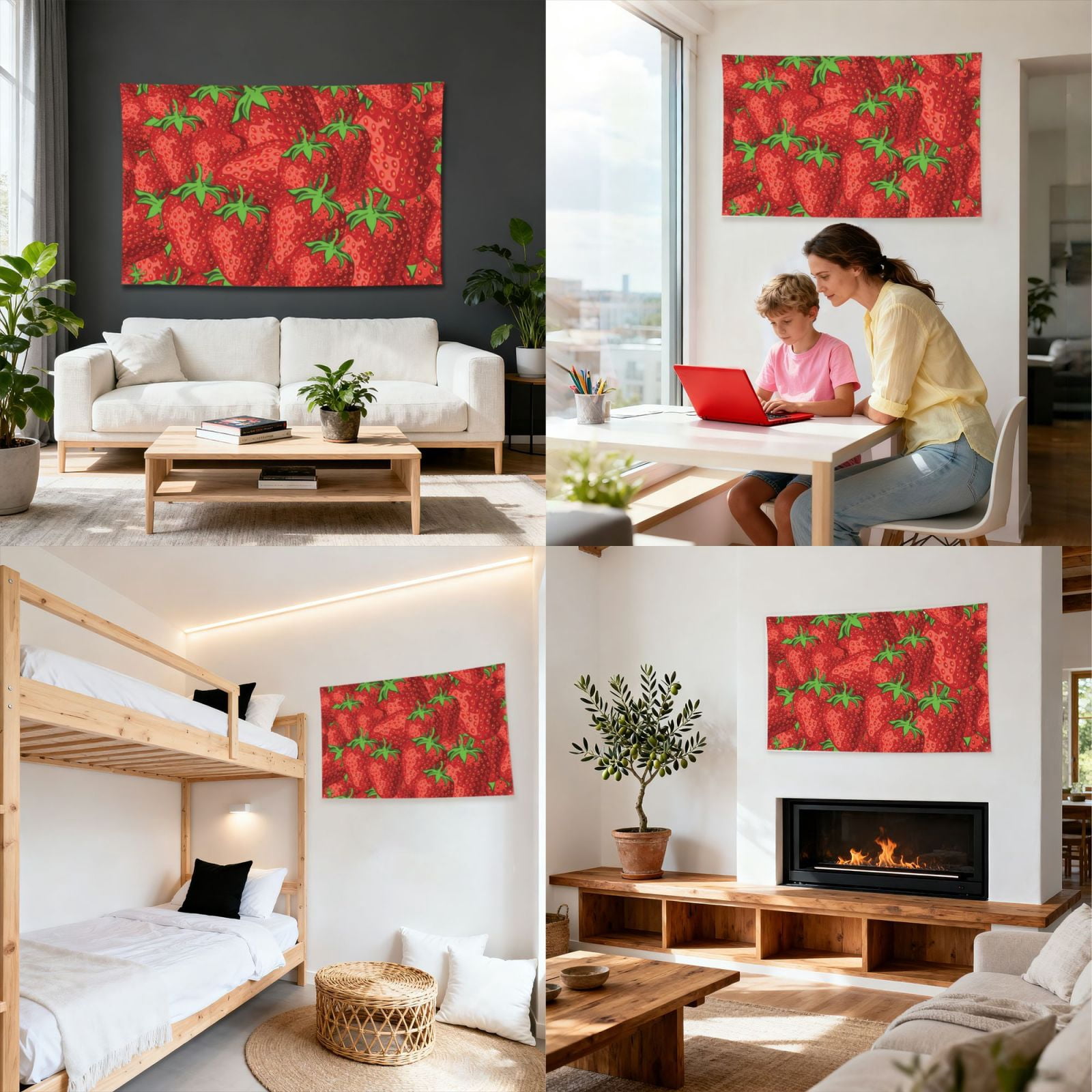 Strawberries Cute Strawberry Four Hole Decorated Banner Flag for Garden Yard Home Decoration Indoor Outdoor 4x6 Ft