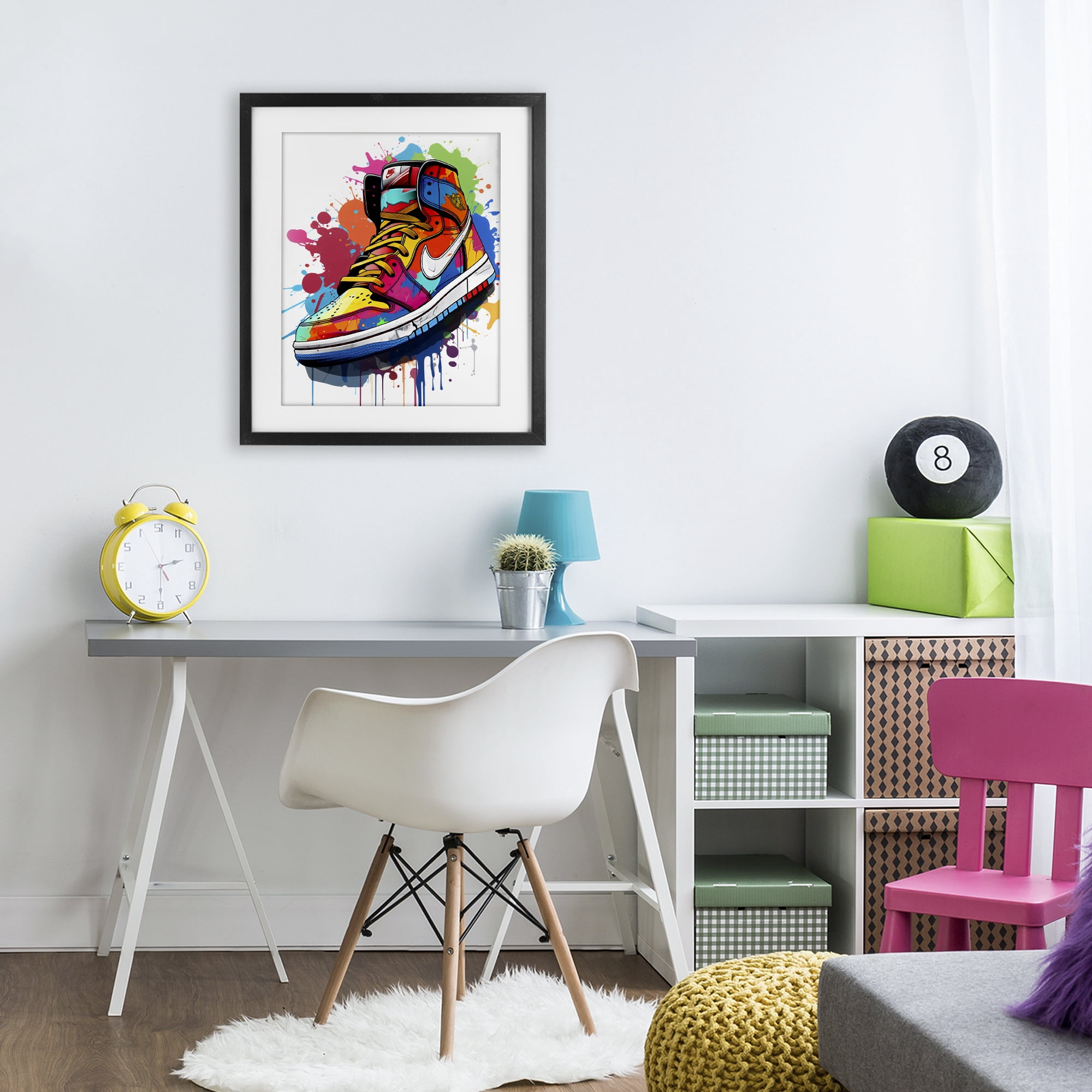 Stupell Industries Graffiti Sneaker on White Black Framed Print Under Glass, design by Creative Studio