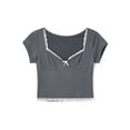 thumbnail image 3 of Mialoley Hauts Courts en Dentelle pour Femmes Manches Courtes Col Cœur Mini Nœud devant T-Shirt Slim Doux, 3 of 9