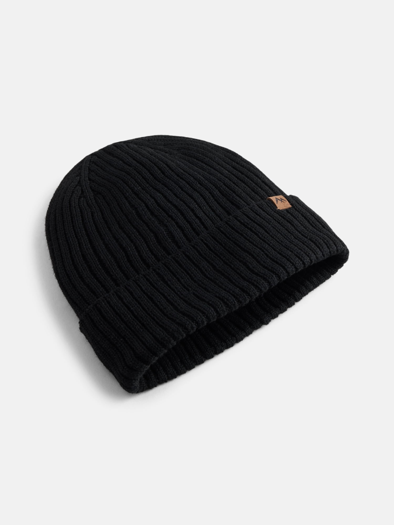 George Men's Fleece Lined Ribbed Knit Beanie Hat, Black