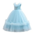 thumbnail image 1 of HBFAGFB Robe Formelle Filles Mode Enfants Sans Manches Fleur Princesse Jupe Longue en Maille Bleue Taille 9Y, 1 of 4