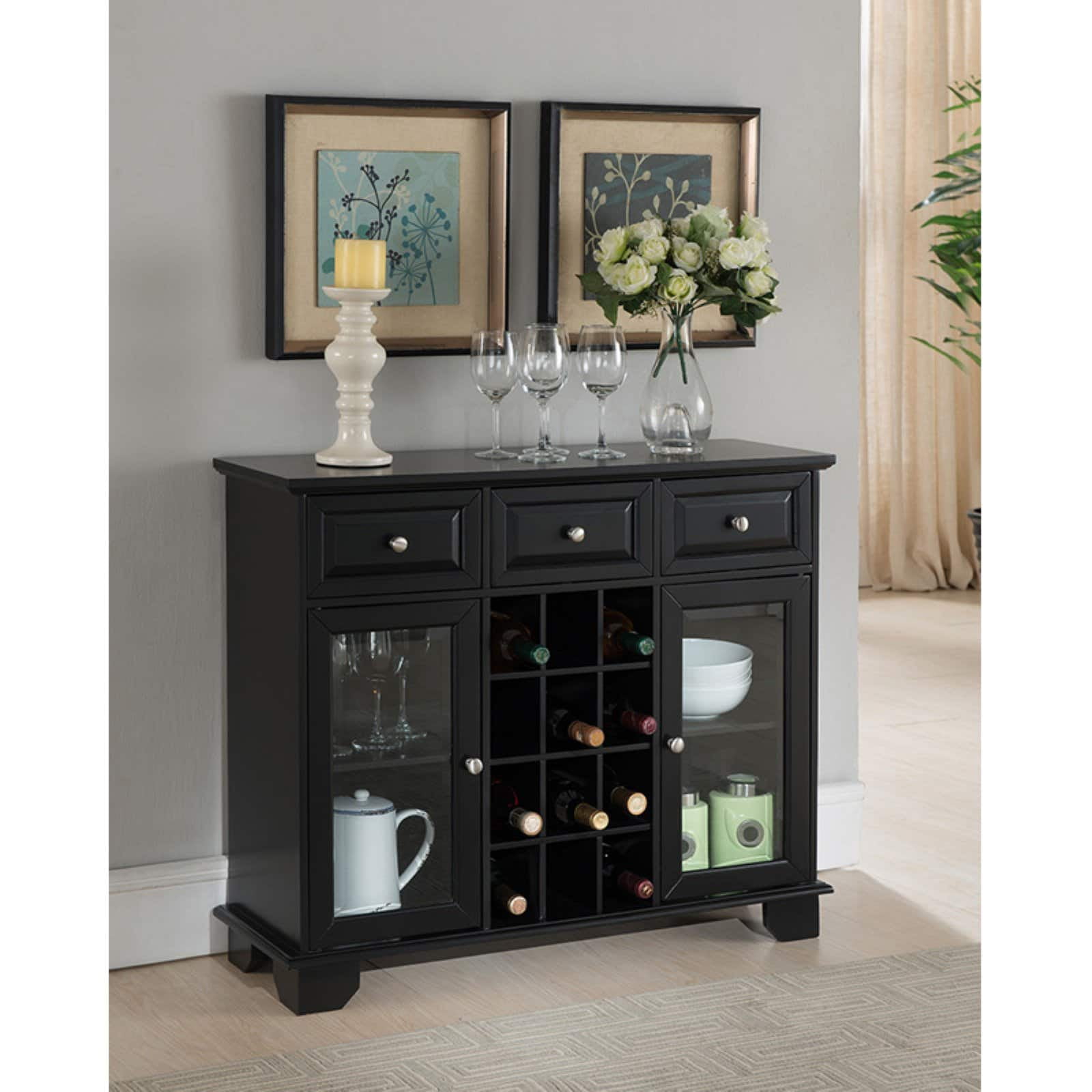 kings brand furniture buffet server sideboard cabinet with wine storage ...