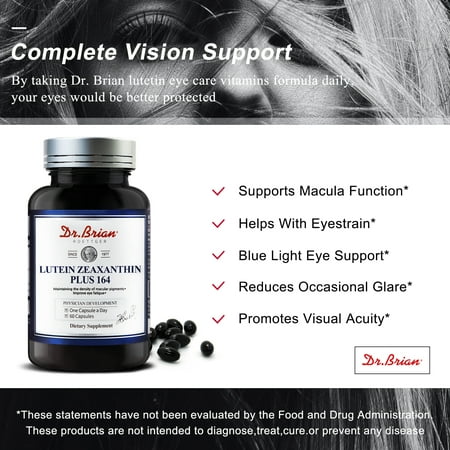 Dr. Brian Eye Vitamins Lutein & Zeaxanthin Capsule Lutein Supplement with Lutein 16mg Zeaxanthin 4mg Astaxanthin 5mg Vitamin A 2333iu Vitamin E 9iu for Macular Degeneration Dry Eyes Vision Health