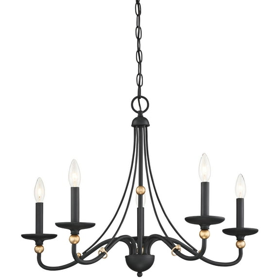 Chandelier 5 Light Sand Coal/Skyline Gold Steel 20 Inches Tall By 28 Inches Wide-Sand Coal/Skyline Gold Finish    -Traditional Installation Minka