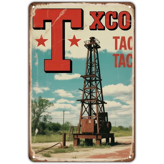 Vintage Oil Rig Metal Tin Sign, Texas Oilfield Wall Art for Garden, Yard, Bar, Porch, Home Decor, 8 x 12 Inch