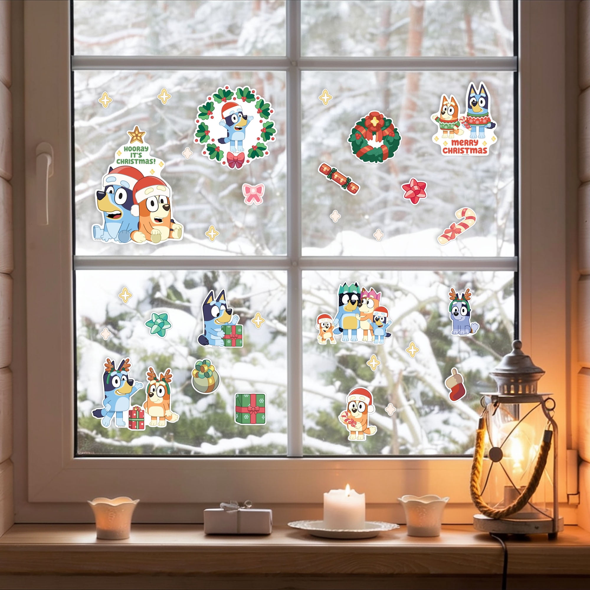 Bluey Christmas Window Clings, 30‑Piece Holiday Window Decorations – Bluey & Family Festive Designs