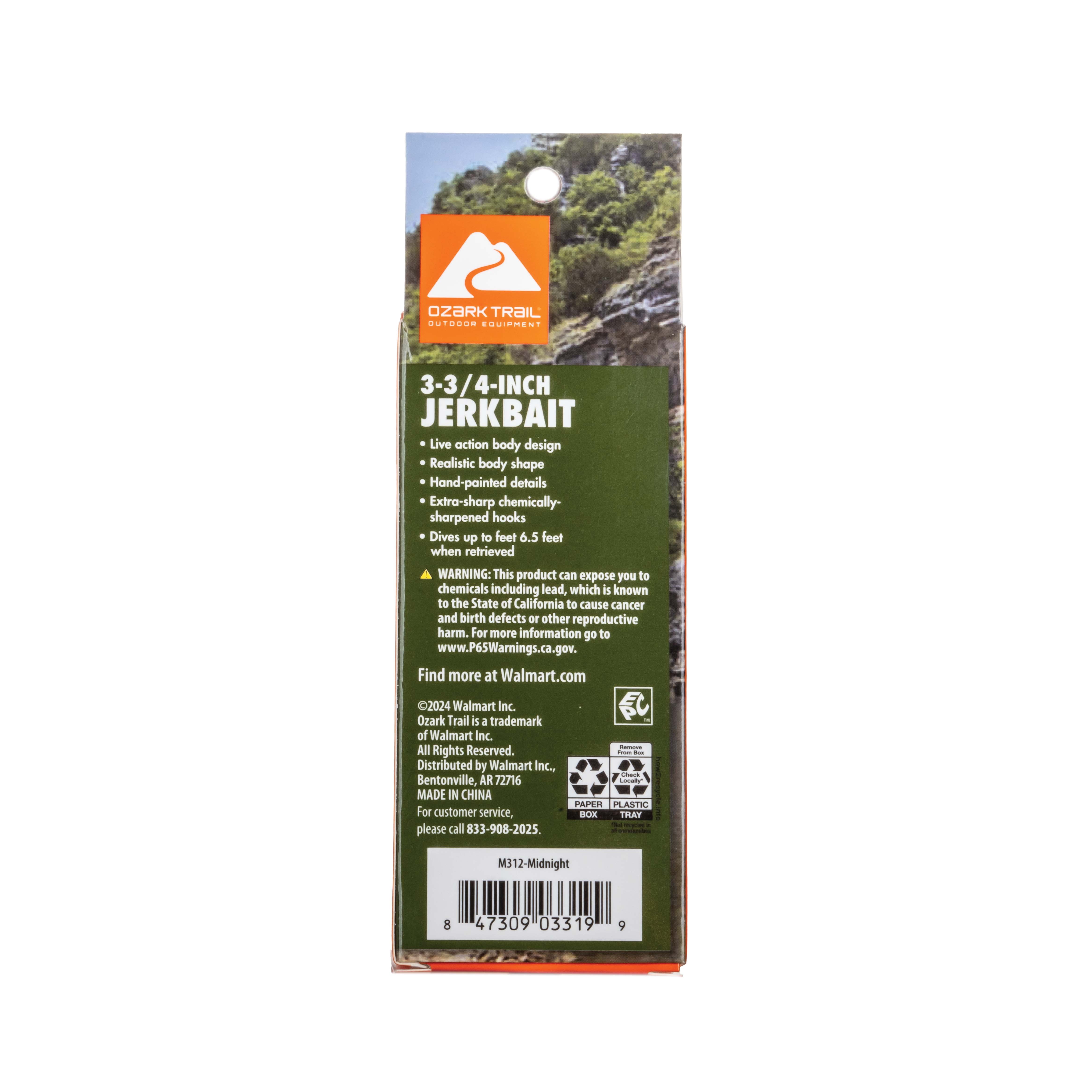 (2 pack) Ozark Trail Freshwater Minnow Fishing Lure, Midnight, 1 oz
