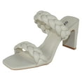 thumbnail image 1 of Soda Shoes Women Block High Heel Sandals Braided Band Square Toe FOUND-S Off White Bone 7.5, 1 of 3