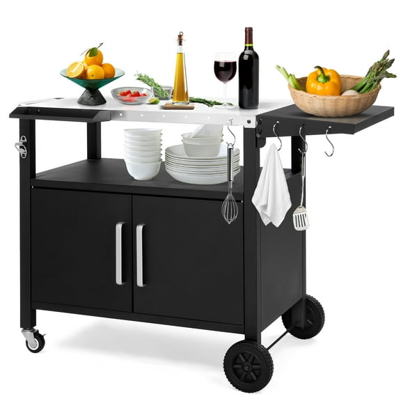 Ktaxon Grill Cart ,Outdoor Cooking Kitchen Cabinets for BBQ Grill Prep Table Movable Food