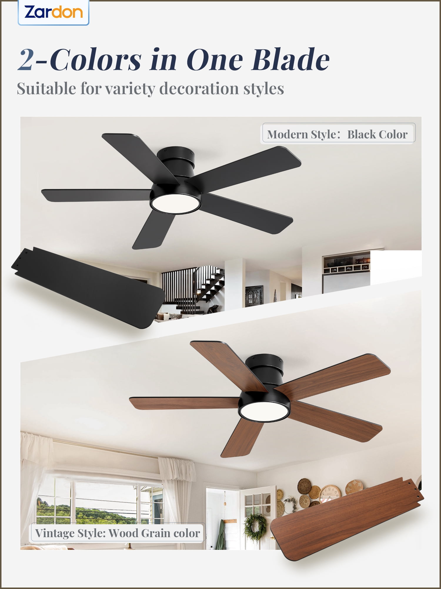 Zardon 42-Inch Ceiling Fan with Light and Remote Control, 6-Speed,for Indoor Use- Black