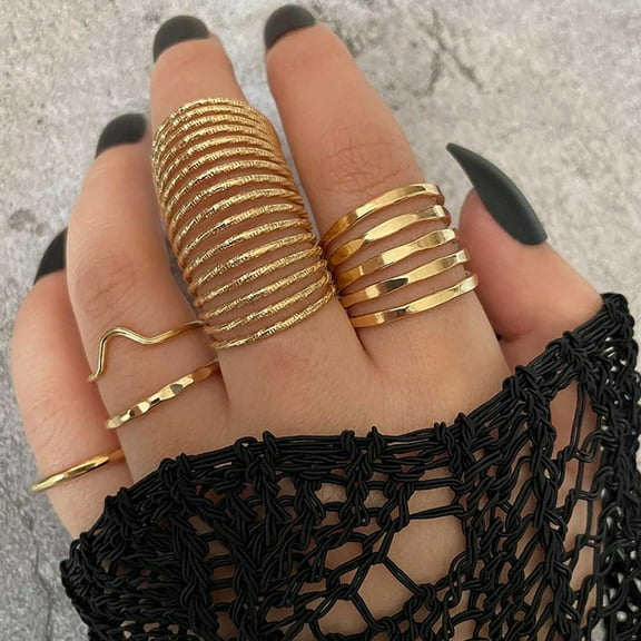 Opvise 5Pcs Women Knuckle Rings Multi Circles Simple Adjustable Elasticity Finger Rings Jewelry Accessories