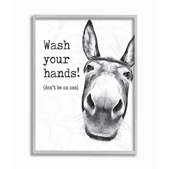 Stupell Industries Wash Your Hands Donkey Quote Bathroom Animal Humor, Designed by Lettered and Lined Wall Art, 16x20