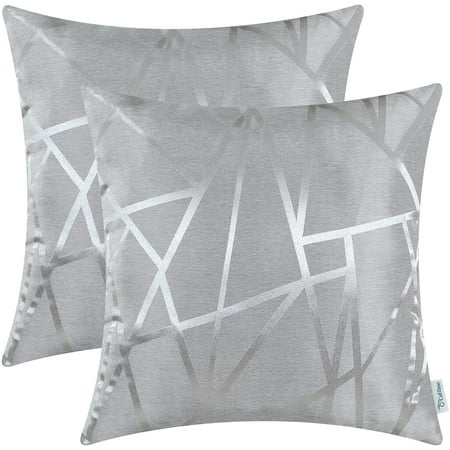 

CaliTime Pack of 2 Throw Pillow Covers Cases for Couch Sofa Home Decor Modern Shining & Dull Contrast Triangles Abstract Lines Geometric 16x16 Inches Silver Gray
