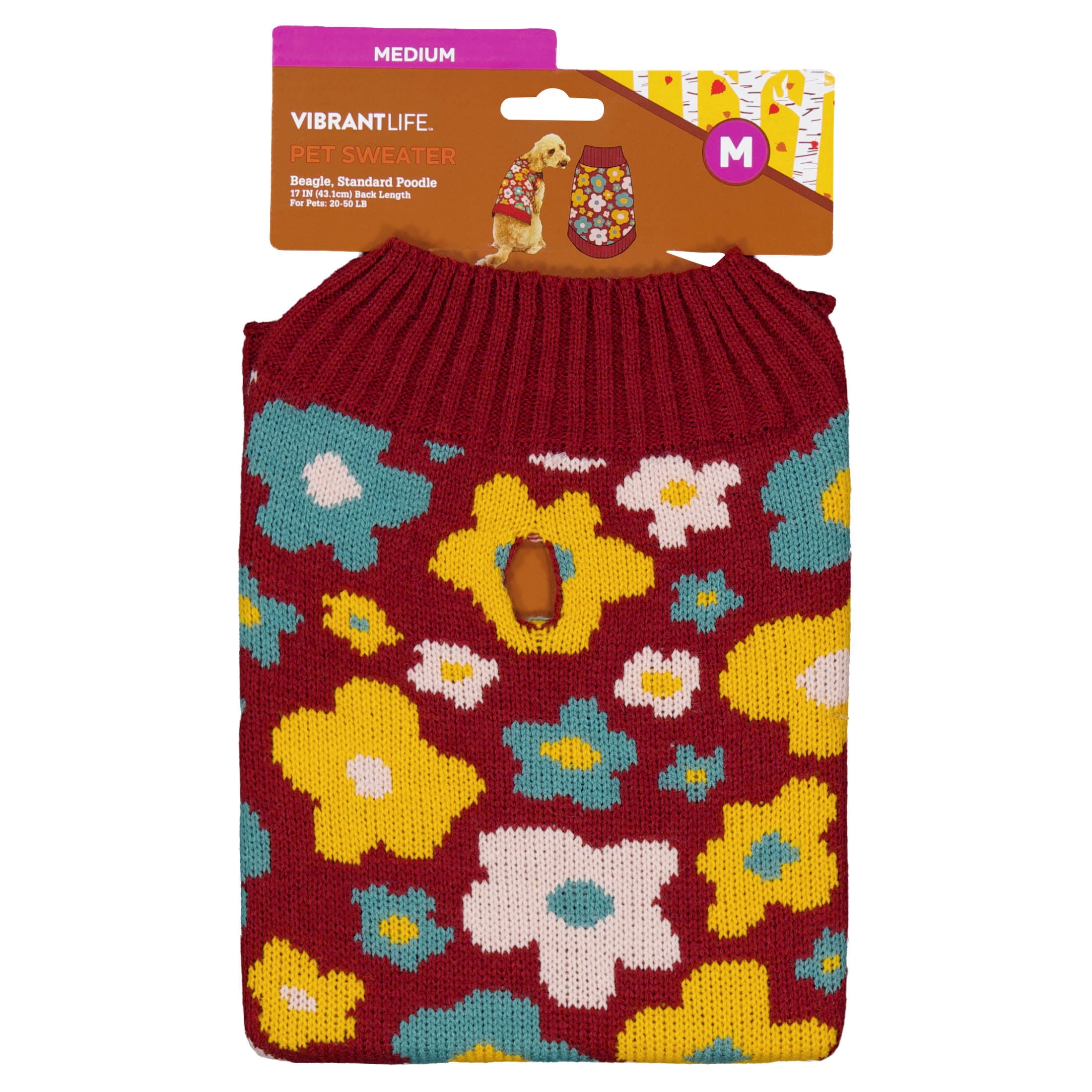 Vibrant Life Sweater for Dogs, Fall Flowers, Red and Yellow, M