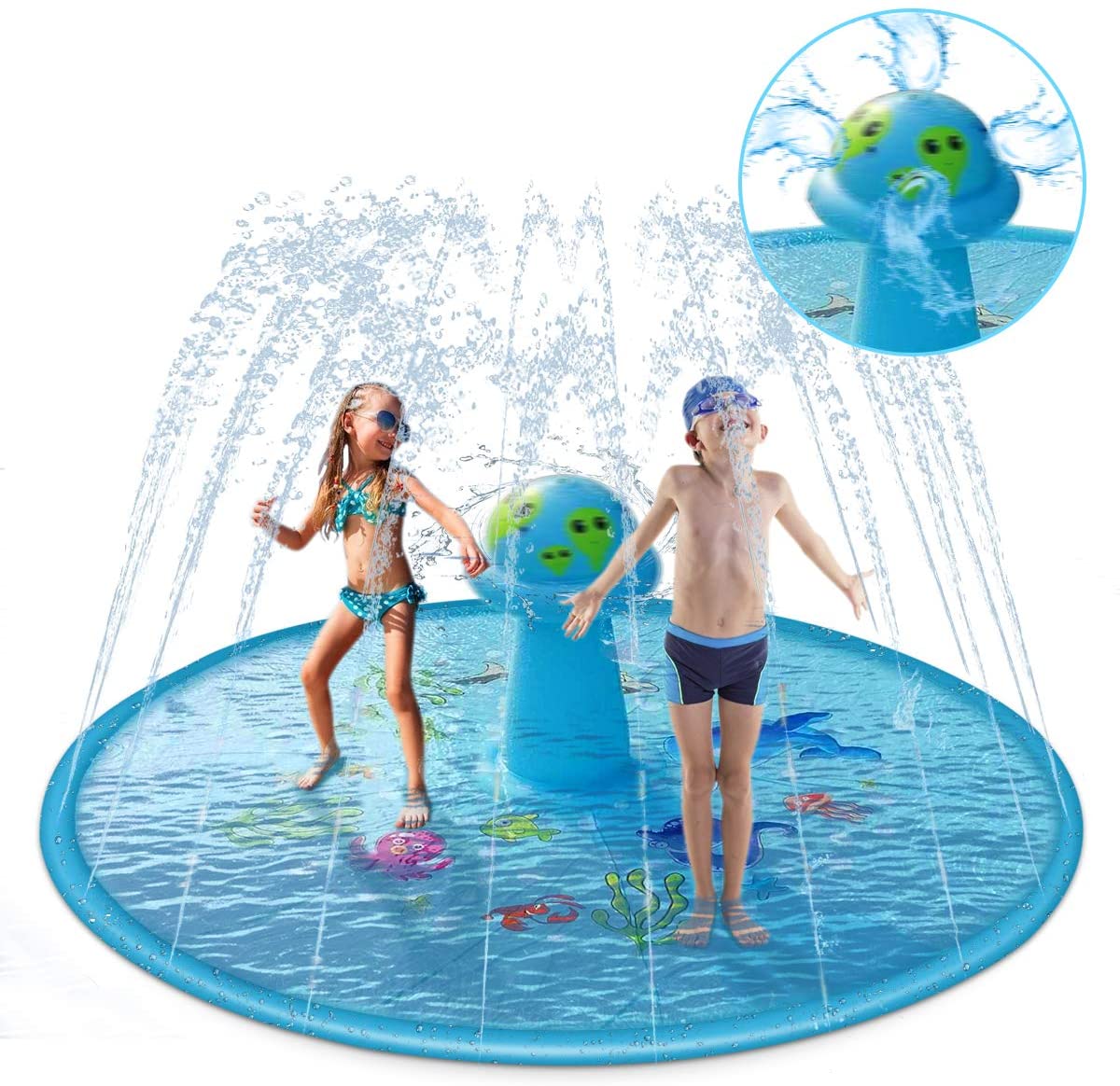 37.7 Sprinkler Play Mat Water Play Pad Upgraded Summer Outdoor Water Toys Wading Pool for Toddlers Dog Pool with Sprinkler Learning Educational Wading Pool for Dogs Kids Inflatable Fun Backyard Fountain Play Mat QYCX Splash Pad 
