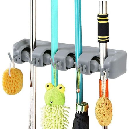 

Light gray 4 hooks 5 hooks black card ball multi-functional plastic mop holder card seat hook kitchen storage rack for home kitchen toilet bathroom