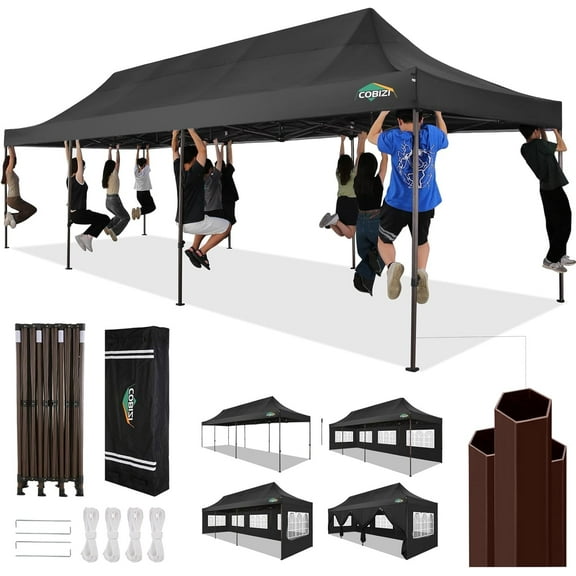 COBIZI Heavy Duty 10x30 Party Tent, Commercial 10x30 pop up Canopy for Parties Waterproof Gazebos with 8 Sidewalls, All Season Wind & Waterproof UPF50 ,Stable Thickened Frame