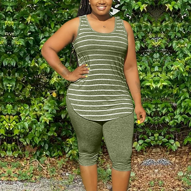 XuJwPNcy Womens Plus Size Piece Outfit Casual Sportswear Striped