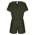 thumbnail image 3 of qILAKOG Womens Solid Rompers Round-Neck Short Sleeve Short Jumpsuits for Female Ladies Summer Crew-Neck Bandage Short Jumpsuit for Women with Pocket, S&Army Green, 3 of 5