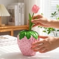 thumbnail image 3 of Strawberry Vase Cute Flower Vessel Floral Holder Tabletop Ornament Room Decor Home Accent Desk Centerpiece Living Display Pink, 3 of 5