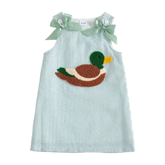RUINIXCW Toddler Baby Girl Duck Tank Dress Infant Girl Clothes Little Girls Spring Summer Fall Dress Mallard Embroidery Sleeveless Bow Striped Dress