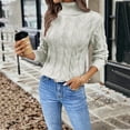 thumbnail image 7 of Womens Turtle Neck Sweater, Fall Sweaters for Women Fall Casual Vintage Solid Color Knitted Long Sleeve Pullover S-XL, 7 of 7