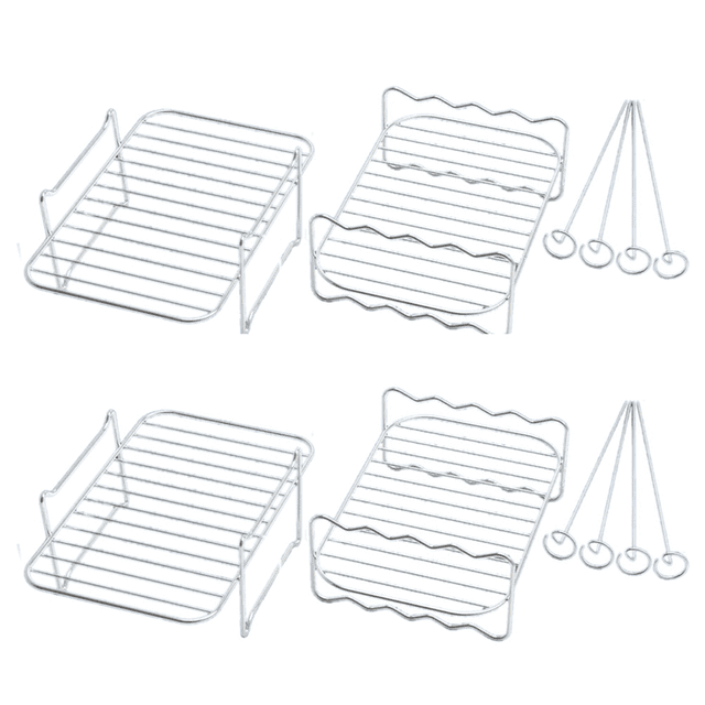 2X Fryer Rack for Basket, Fryer Multi-Layer Rack,for Ninja Foodi DZ201 DZ40 Double Basket Fryer,2 x Steaming rack 2 x Grilling rack,Silver