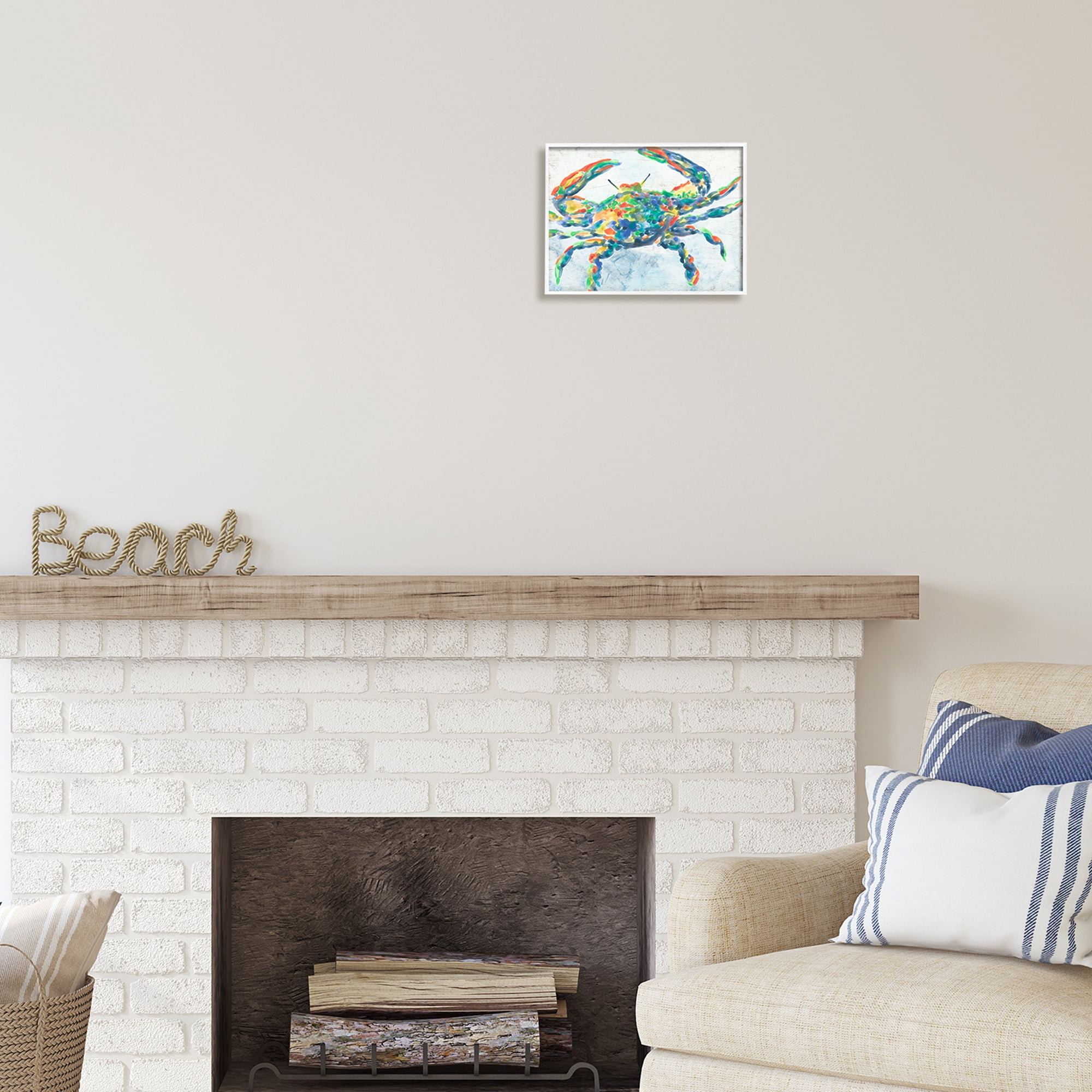 Stupell Industries Abstract Hued Crab Animals & Insects Painting White Framed Art Print Wall Art, 14 x 11