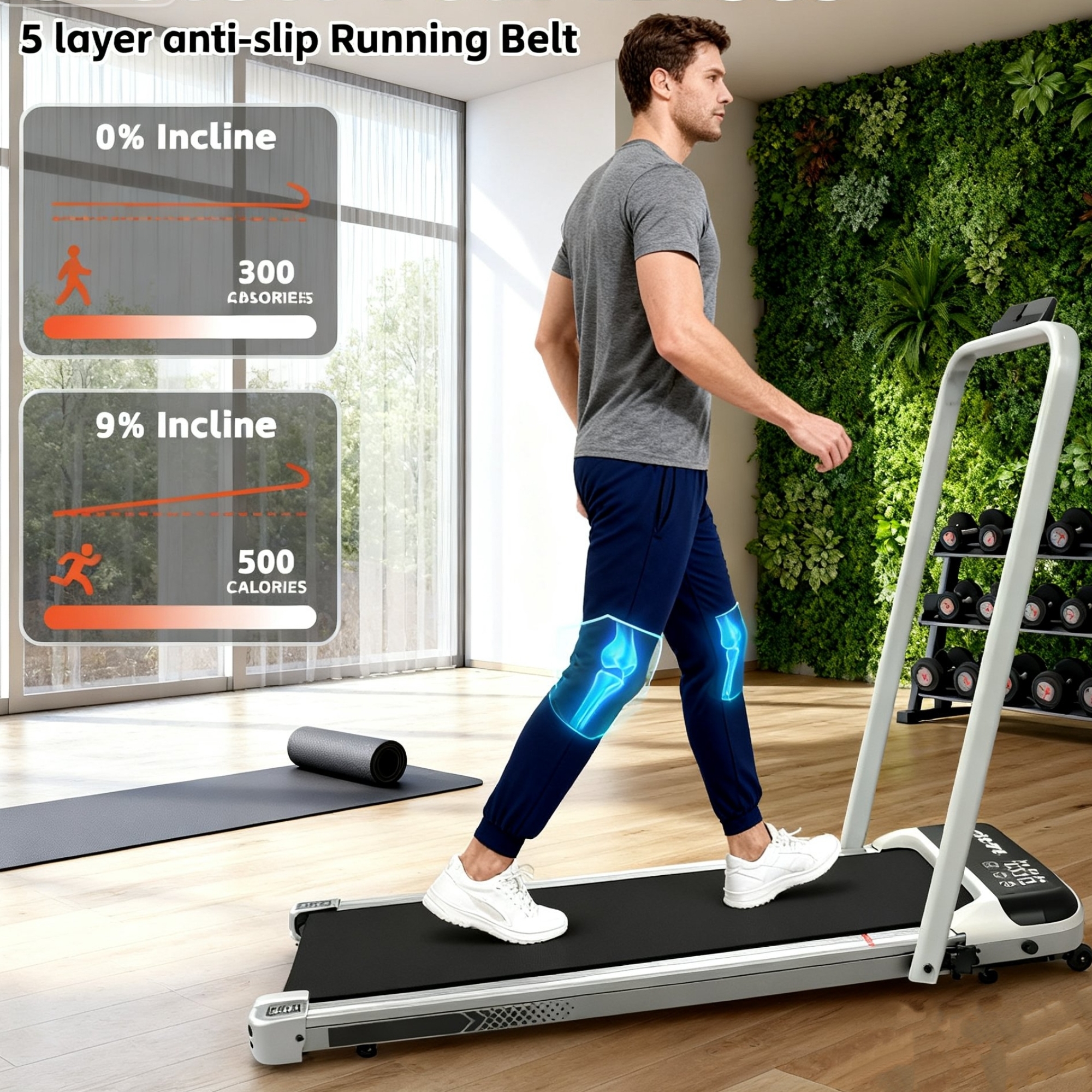 Jopath 3 in 1 Under Desk Treadmill with Incline,Folding Treadmill with Walking Pad and Handle Bar,Portable Treadmill with Remote Control LED Display,265 Lbs Capacity,Antique Silver