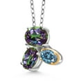 thumbnail image 2 of Gem Stone King 925 Silver and 10K Yellow Gold Green Mystic Topaz and Persian Blue Moissanite Pendant Necklace for Women (3.03 Cttw, Oval 8X6MM, 7X5MM and 6X4MM, Gemstone, with 18 inch Chain), 2 of 4