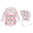 thumbnail image 4 of BOOMNY Toddler Baby Girls One Peice Swimsuits Long Sleeve Bathing Suit With Hat Hawaiian Graphic Lightweight Summer Vacation Beach Swimwear, 4 of 6