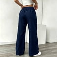 thumbnail image 6 of Cagogo Women's Wide Leg Drawstring Trousers Flowy Casual Loose Pants with Pockets Solid Long Palazzo Trousers Travel Work Lounge Outfits Fall Clothes, Dark Blue M, 6 of 7